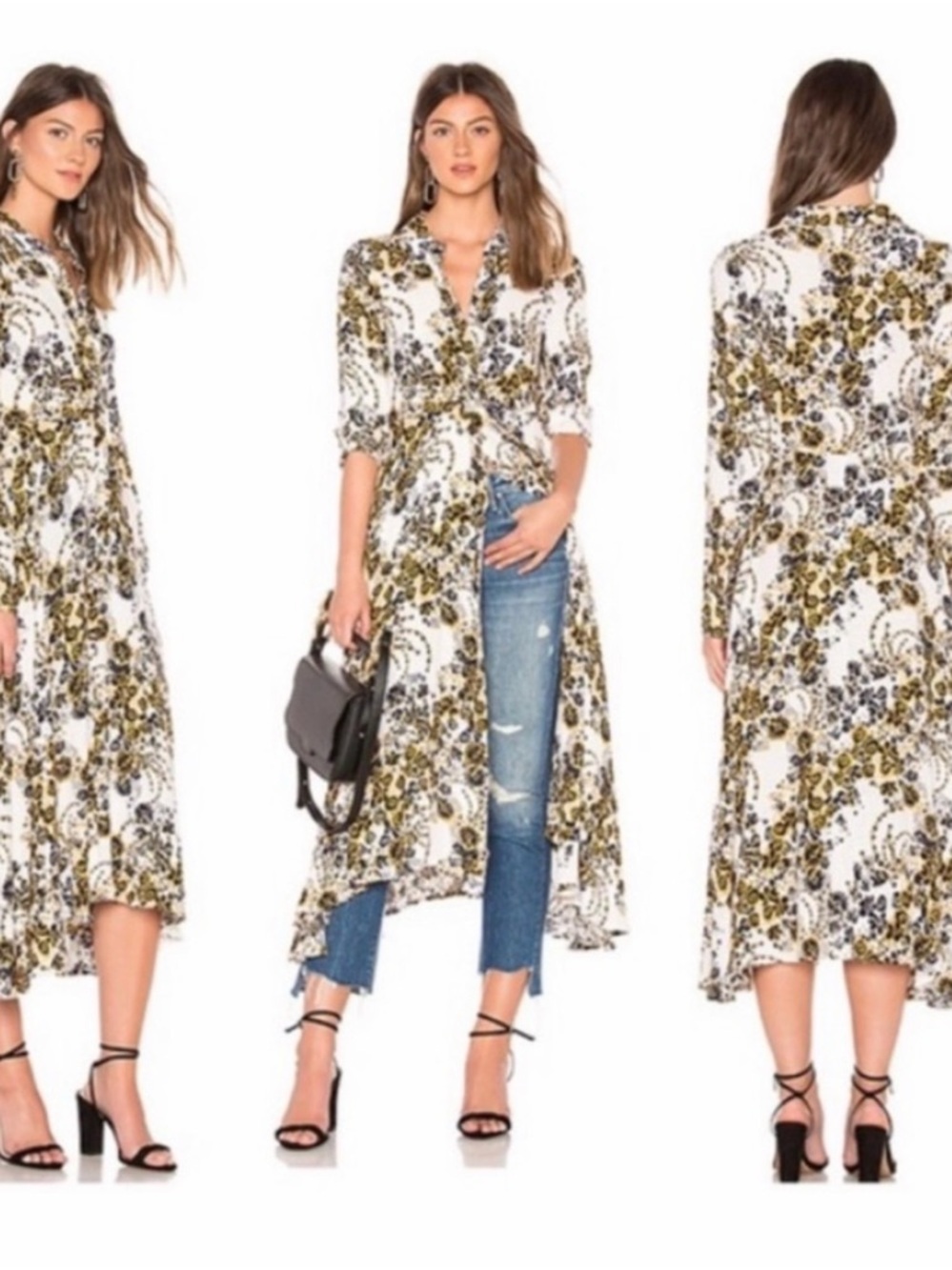 Free People Tough Love White Floral Midi Shirt Dress